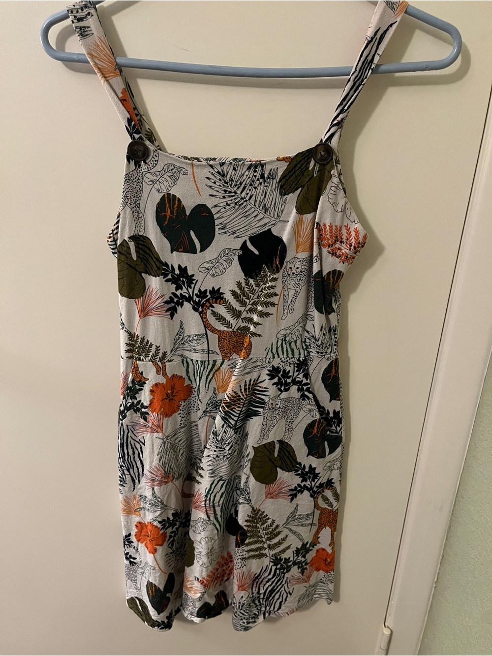 Monteau White Linen Tropical Print Dress with Green & Orange